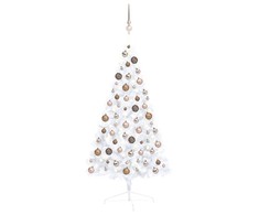 Dirbtinė pusinė Kalėdų eglutė su žaisliukais, balta, 120cm