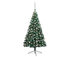 Dirbtinė pusinė Kalėdų eglutė su žaisliukais, žalia, 150cm