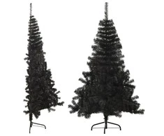 Dirbtinė pusinė Kalėdų eglutė su stovu, juoda, 150cm, PVC
