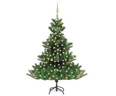 Dirbtinis normandiškas kėnis su LED/žaisliukais, žalias, 210cm