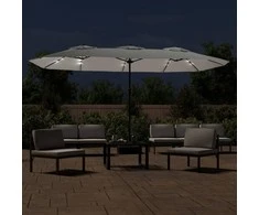Dvigubas sodo skėtis nuo saulės su LED, smėlio, 449x245cm