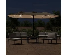 Dvigubas sodo skėtis nuo saulės su LED, taupe, 449x245cm