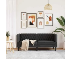 Dvivietė chesterfield sofa, juodos spalvos, dirbtinė oda