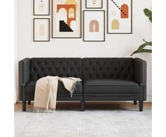 Dvivietė chesterfield sofa, juodos spalvos, dirbtinė oda