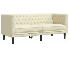 Dvivietė chesterfield sofa, kreminės spalvos, dirbtinė oda