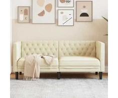 Dvivietė chesterfield sofa, kreminės spalvos, dirbtinė oda