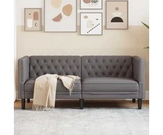 Dvivietė chesterfield sofa, pilkos spalvos, dirbtinė oda