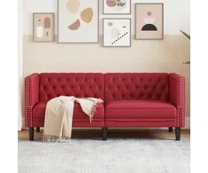 Dvivietė chesterfield sofa, raudonojo vyno sp., dirbtinė oda