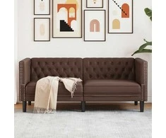 Dvivietė chesterfield sofa, rudos spalvos, dirbtinė oda