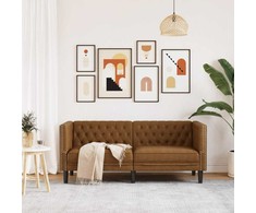 Dvivietė chesterfield sofa, rudos spalvos, dirbtinė versta oda
