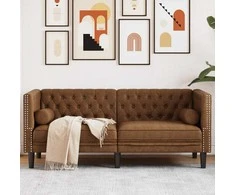 Dvivietė chesterfield sofa su pagalvėlėmis, ruda, dirbtinė oda