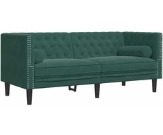 Dvivietė chesterfield sofa su pagalvėlėmis, žalia, aksomas