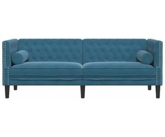 Dvivietė chesterfield sofa su pagalvėlėmis, mėlyna, aksomas