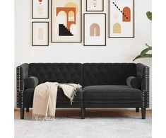 Dvivietė chesterfield sofa su pagalvėlėmis, juoda, aksomas