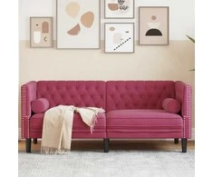 Dvivietė chesterfield sofa su pagalvėlėmis, raudona, aksomas