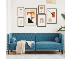 Dvivietė chesterfield sofa su pagalvėlėmis, mėlyna, aksomas