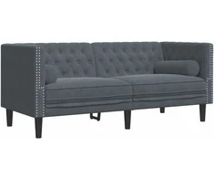 Dvivietė chesterfield sofa su pagalvėlėmis, pilka, aksomas