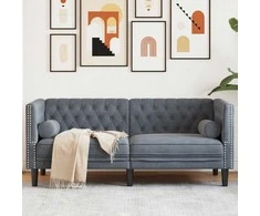 Dvivietė chesterfield sofa su pagalvėlėmis, pilka, aksomas