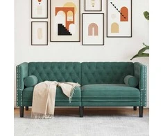 Dvivietė chesterfield sofa su pagalvėlėmis, žalia, aksomas