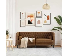Dvivietė chesterfield sofa su pagalvėlėmis, ruda, dirbtinė oda