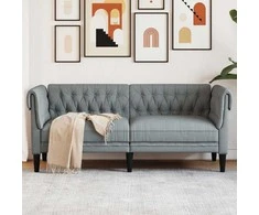 Dvivietė chesterfield sofa, šviesiai pilkos spalvos, audinys