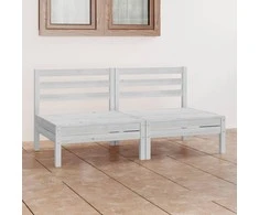 Dvivietė sodo sofa, balta, pušies medienos masyvas (806588)