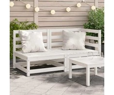 Dvivietė sodo sofa, baltos spalvos, pušies medienos masyvas