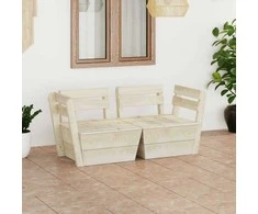 Lauko baldų komplektas Dvivietė sodo sofa iš palečių, impregnuota eglės mediena