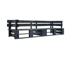 Dvivietė sodo sofa iš palečių, juodos spalvos, mediena