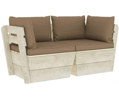 Lauko baldų komplektas Dvivietė sodo sofa iš palečių su pagalvėlėmis, eglės mediena