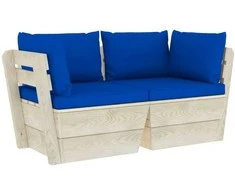 Lauko baldų komplektas Dvivietė sodo sofa iš palečių su pagalvėlėmis, eglės mediena