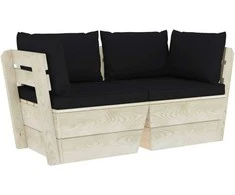 Lauko baldų komplektas Dvivietė sodo sofa iš palečių su pagalvėlėmis, eglės mediena