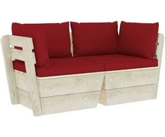 Lauko baldų komplektas Dvivietė sodo sofa iš palečių su pagalvėlėmis, eglės mediena