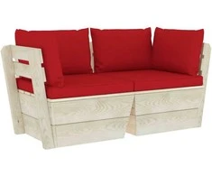 Lauko baldų komplektas Dvivietė sodo sofa iš palečių su pagalvėlėmis, eglės mediena
