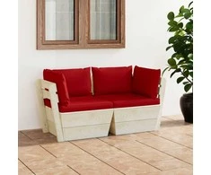 Lauko baldų komplektas Dvivietė sodo sofa iš palečių su pagalvėlėmis, eglės mediena