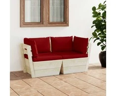 Lauko baldų komplektas Dvivietė sodo sofa iš palečių su pagalvėlėmis, eglės mediena
