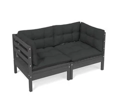 Dvivietė sodo sofa su antracito pagalvėlėmis, pušies masyvas
