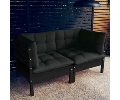 Dvivietė sodo sofa su antracito pagalvėlėmis, pušies masyvas