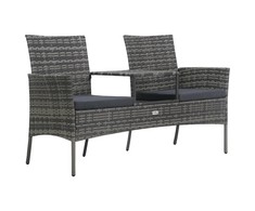 Dvivietė sodo sofa su arbatiniu staliuku, antracito, ratanas