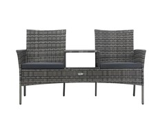 Dvivietė sodo sofa su arbatiniu staliuku, antracito, ratanas