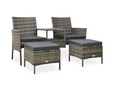 Lauko baldų komplektas Dvivietė sodo sofa su arbatos staliuku, pilka, poliratanas