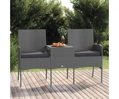 Lauko baldų komplektas Dvivietė sodo sofa su arbatos staliuku, antracito, poliratanas