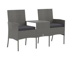 Lauko baldų komplektas Dvivietė sodo sofa su arbatos staliuku, antracito, poliratanas