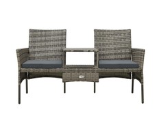 Lauko baldų komplektas Dvivietė sodo sofa su arbatos staliuku, pilka, poliratanas