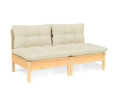 Dvivietė sodo sofa su kreminėmis pagalvėlėmis, pušies masyvas