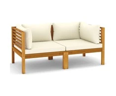Dvivietė sodo sofa su kreminėmis pagalvėlėmis, akacijos masyvas