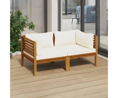 Dvivietė sodo sofa su kreminėmis pagalvėlėmis, akacijos masyvas