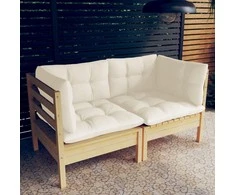 Dvivietė sodo sofa su kreminėmis pagalvėlėmis, pušies masyvas
