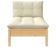 Dvivietė sodo sofa su kreminėmis pagalvėlėmis, pušies masyvas