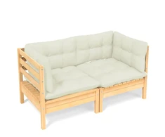 Dvivietė sodo sofa su kreminėmis pagalvėlėmis, pušies masyvas